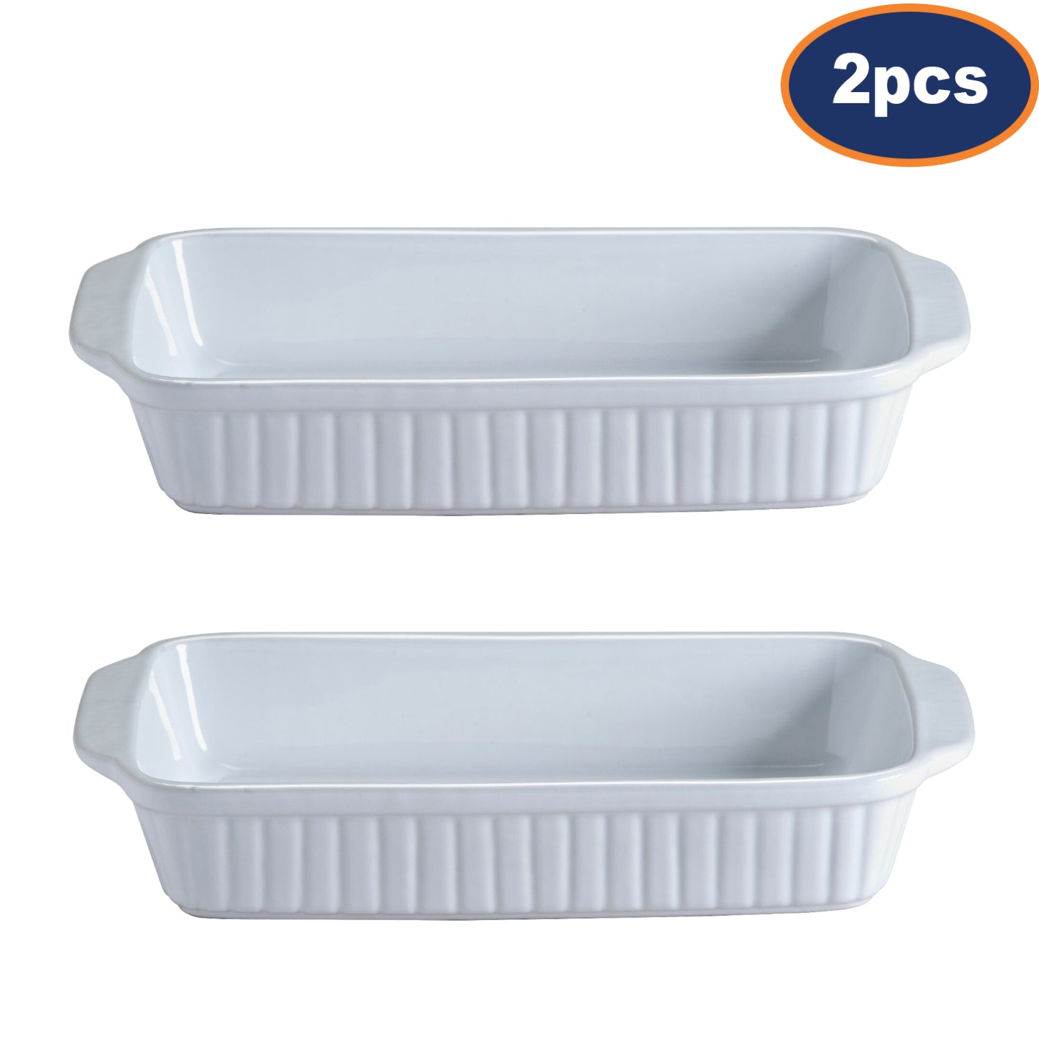 2Pcs Classic White Stoneware Rectangular Roasting Baking Dishes