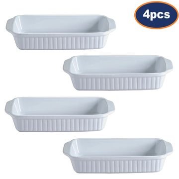 4Pcs Classic White Stoneware Rectangular Roasting Baking Dishes