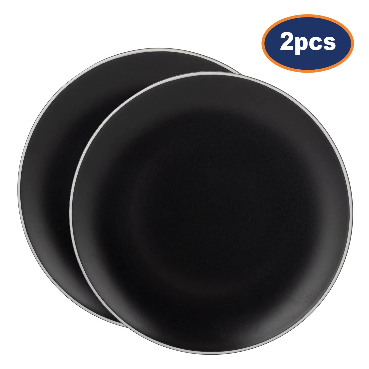 2Pcs 20cm Round Ceramic Black Dinner Side Plates