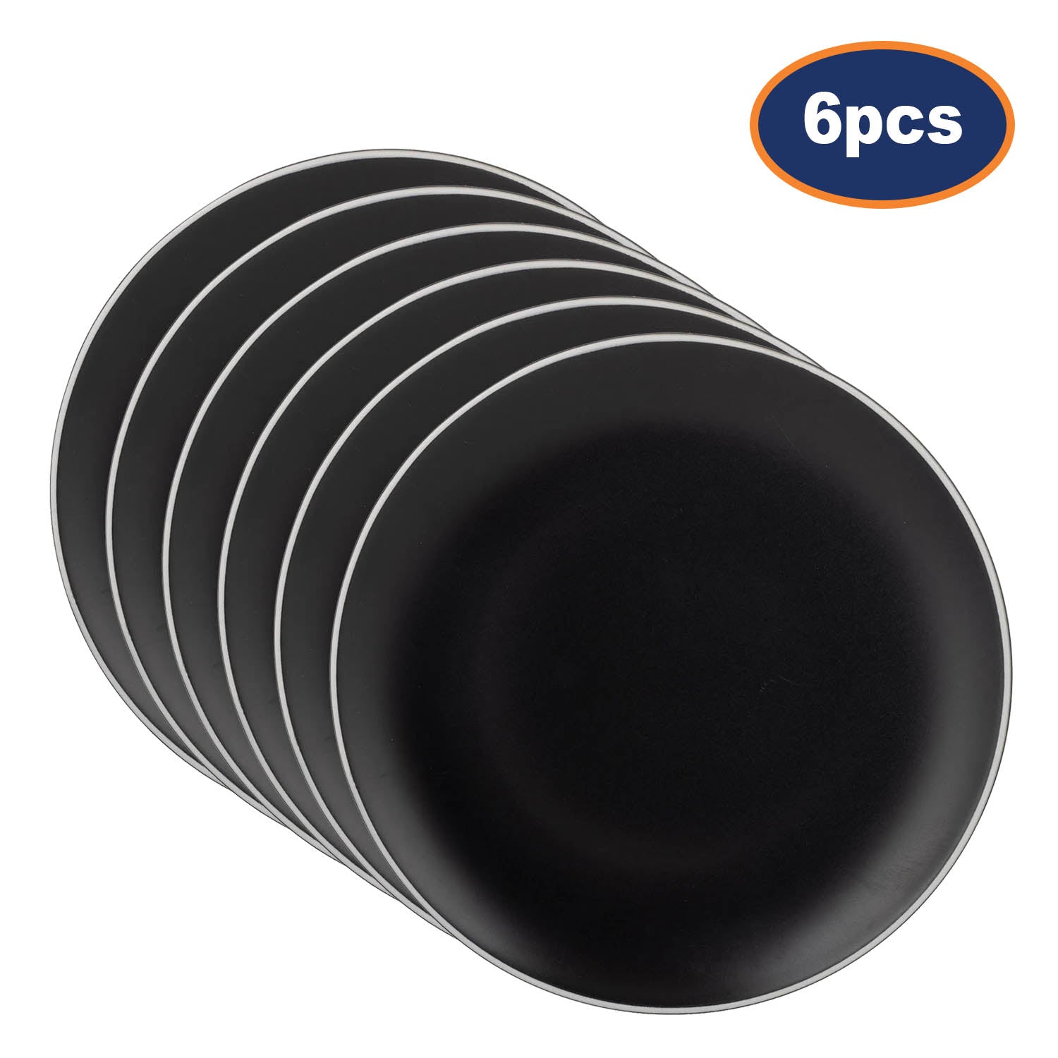 6Pcs 26cm Round Ceramic Classic Black Dinner Plate