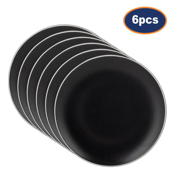 6Pcs 26cm Round Ceramic Classic Black Dinner Plate