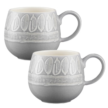 Set of 2 350ml Grey Leaf Coffee Tea Mug Drinking Cup New