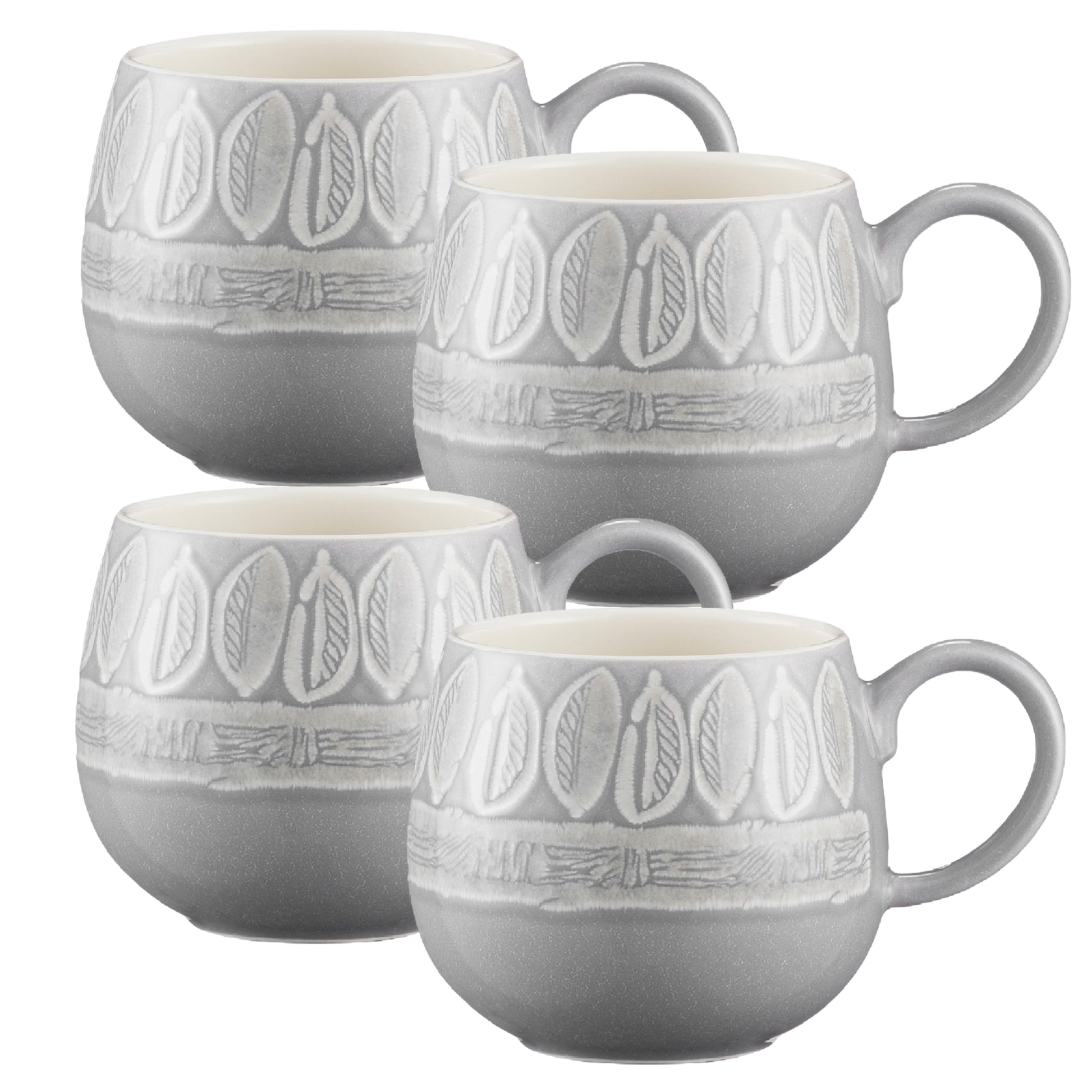Set of 4 350ml Grey Leaf Coffee Tea Mug Drinking Cup New