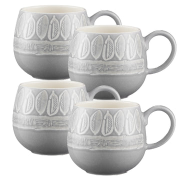 Set of 4 350ml Grey Leaf Coffee Tea Mug Drinking Cup New