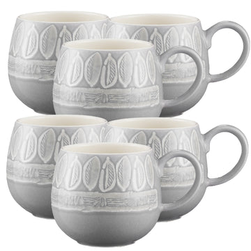 Set of 6 350ml Grey Leaf Coffee Tea Mug Drinking Cup New