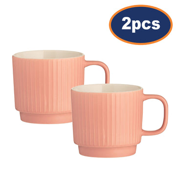 2pcs 355ml Coral Pink Embossed Mug