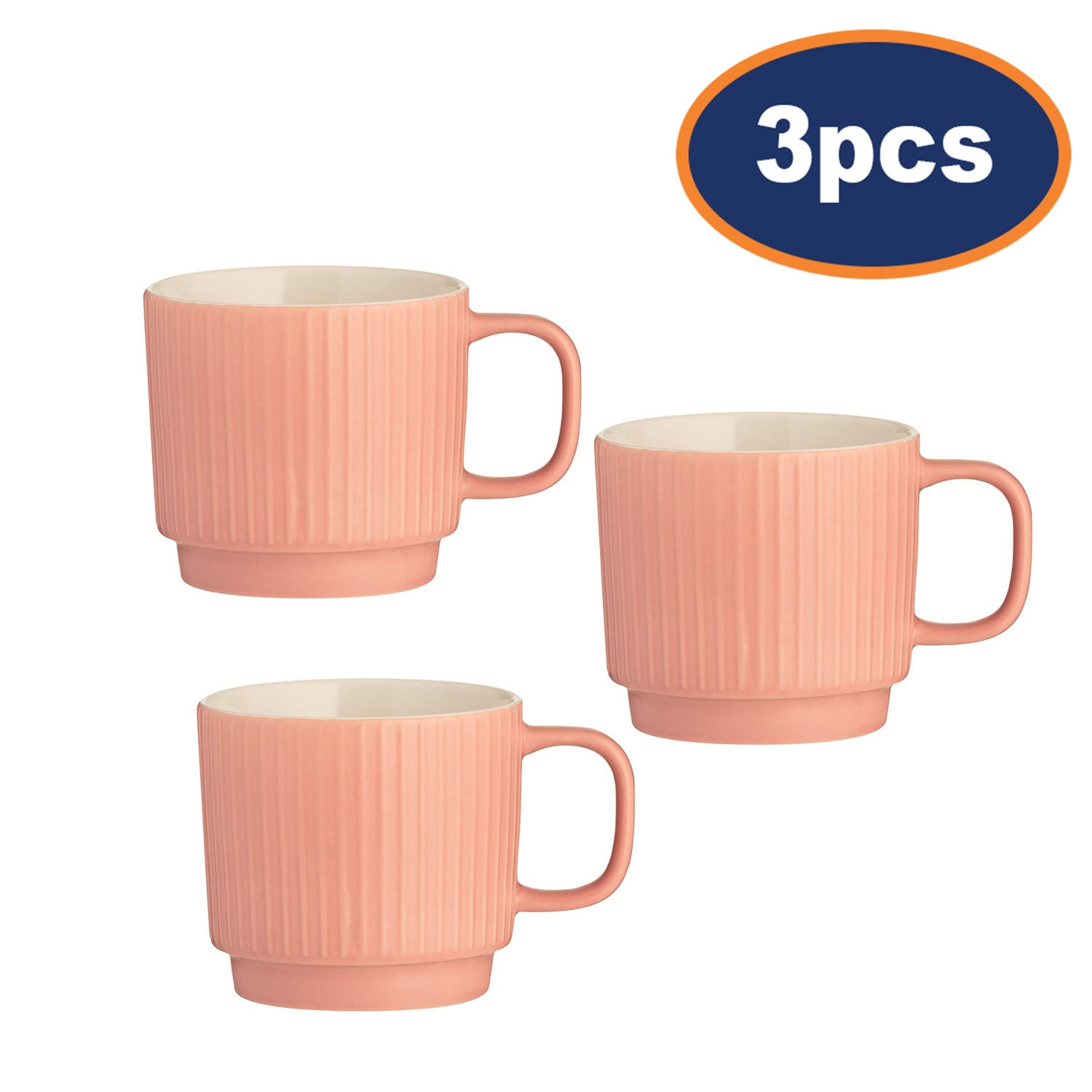 3pcs 355ml Coral Pink Embossed Mug