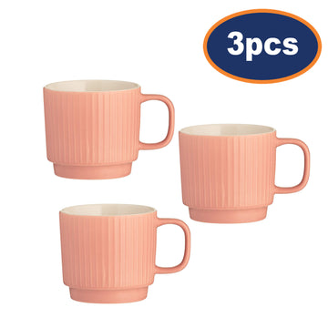 3pcs 355ml Coral Pink Embossed Mug