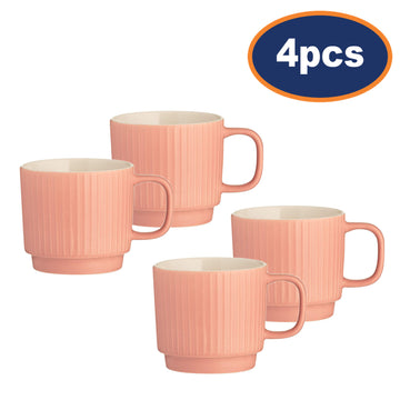 4pcs 355ml Coral Pink Embossed Mug
