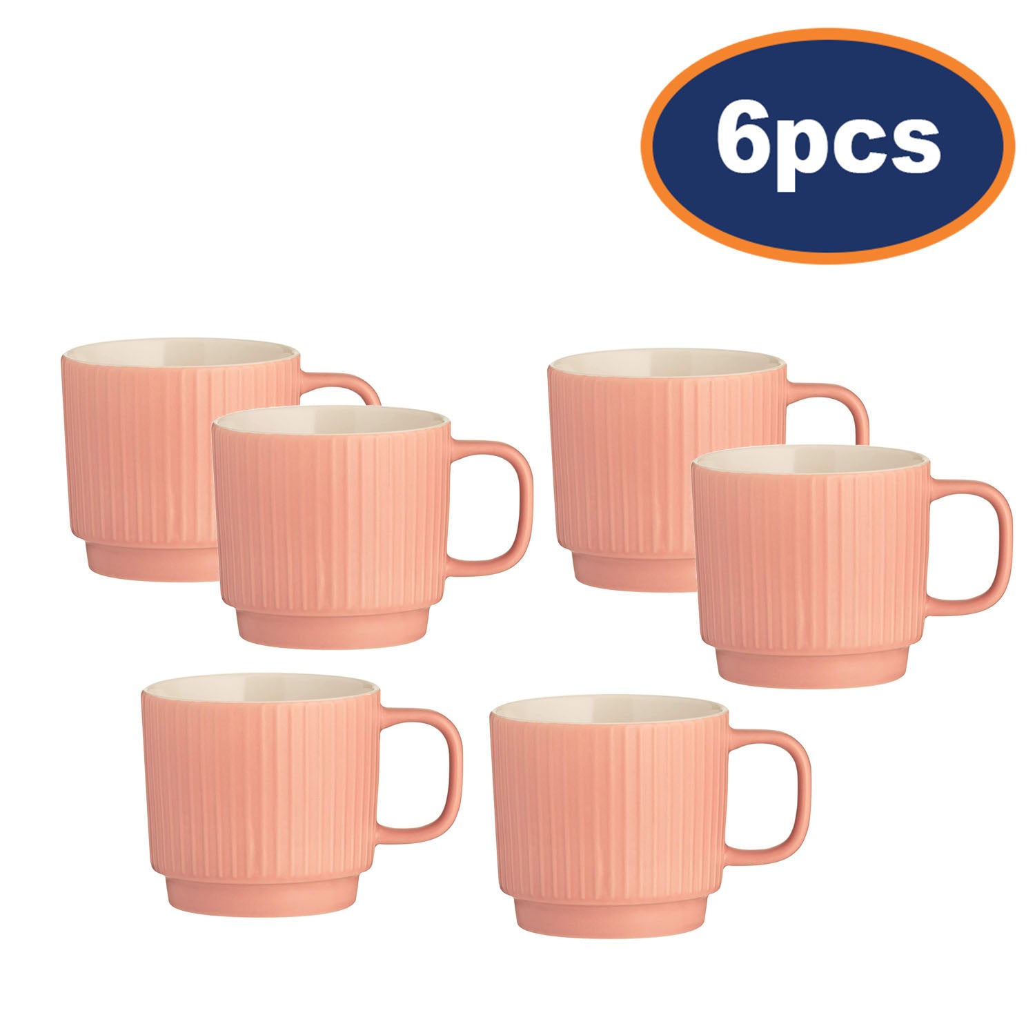 6pcs 355ml Coral Pink Embossed Mug