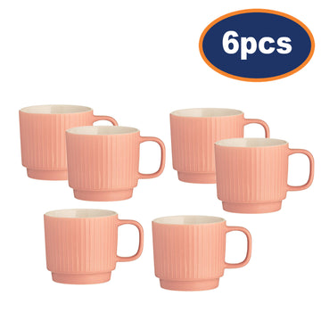 6pcs 355ml Coral Pink Embossed Mug