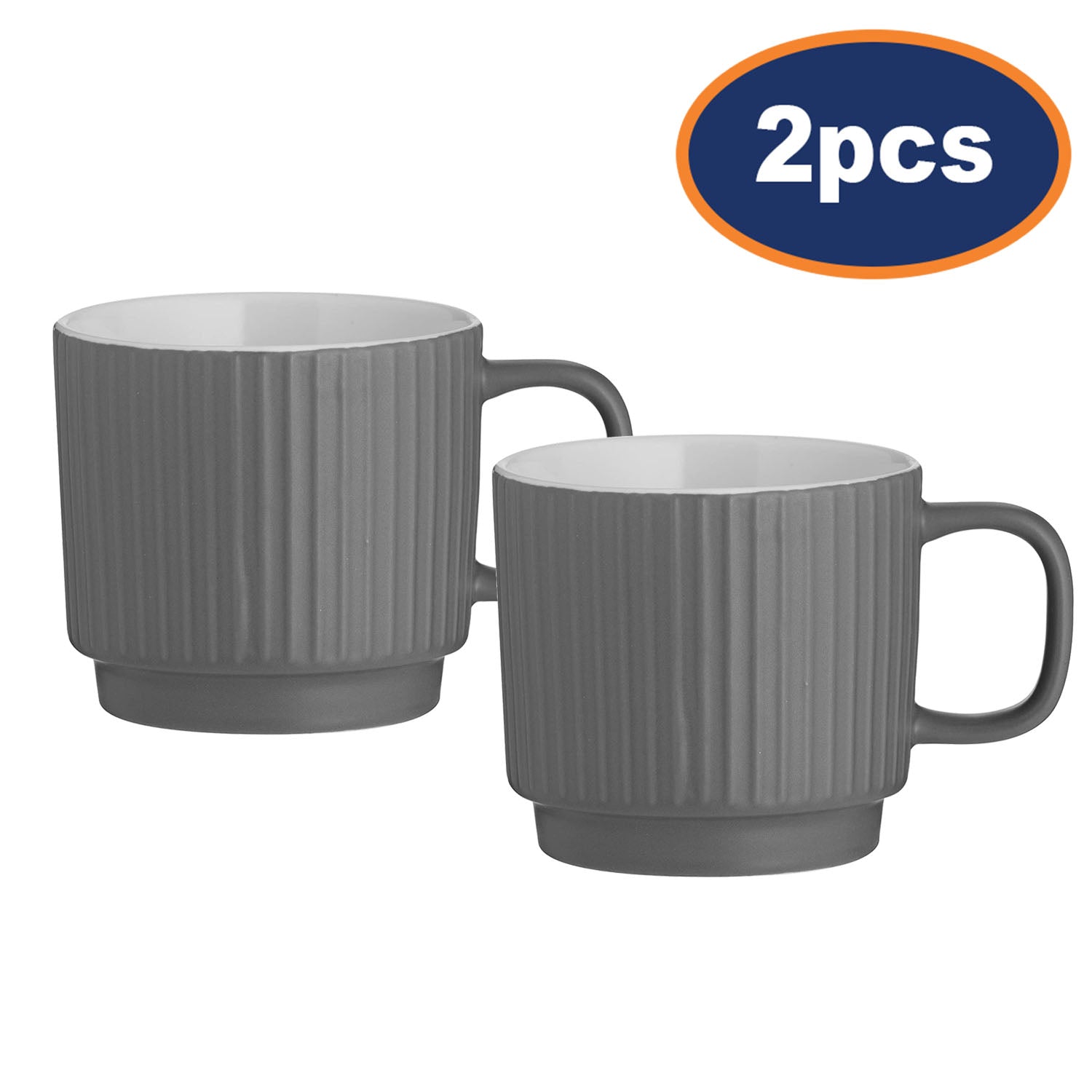 2pcs 355ml Grey Embossed Mug