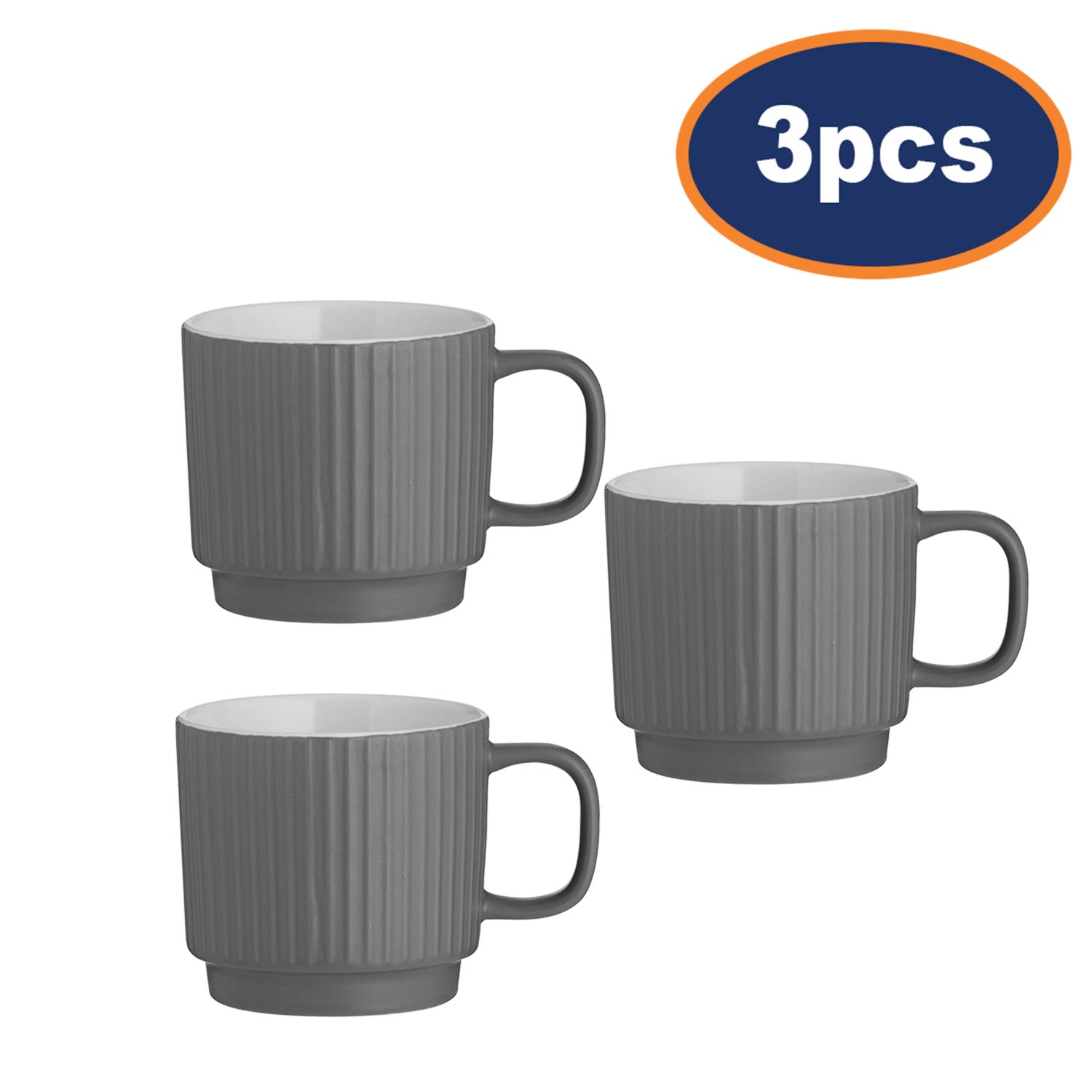 3pcs 355ml Grey Embossed Mug