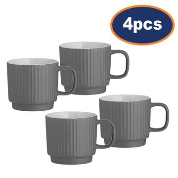 4pcs 355ml Grey Embossed Mug