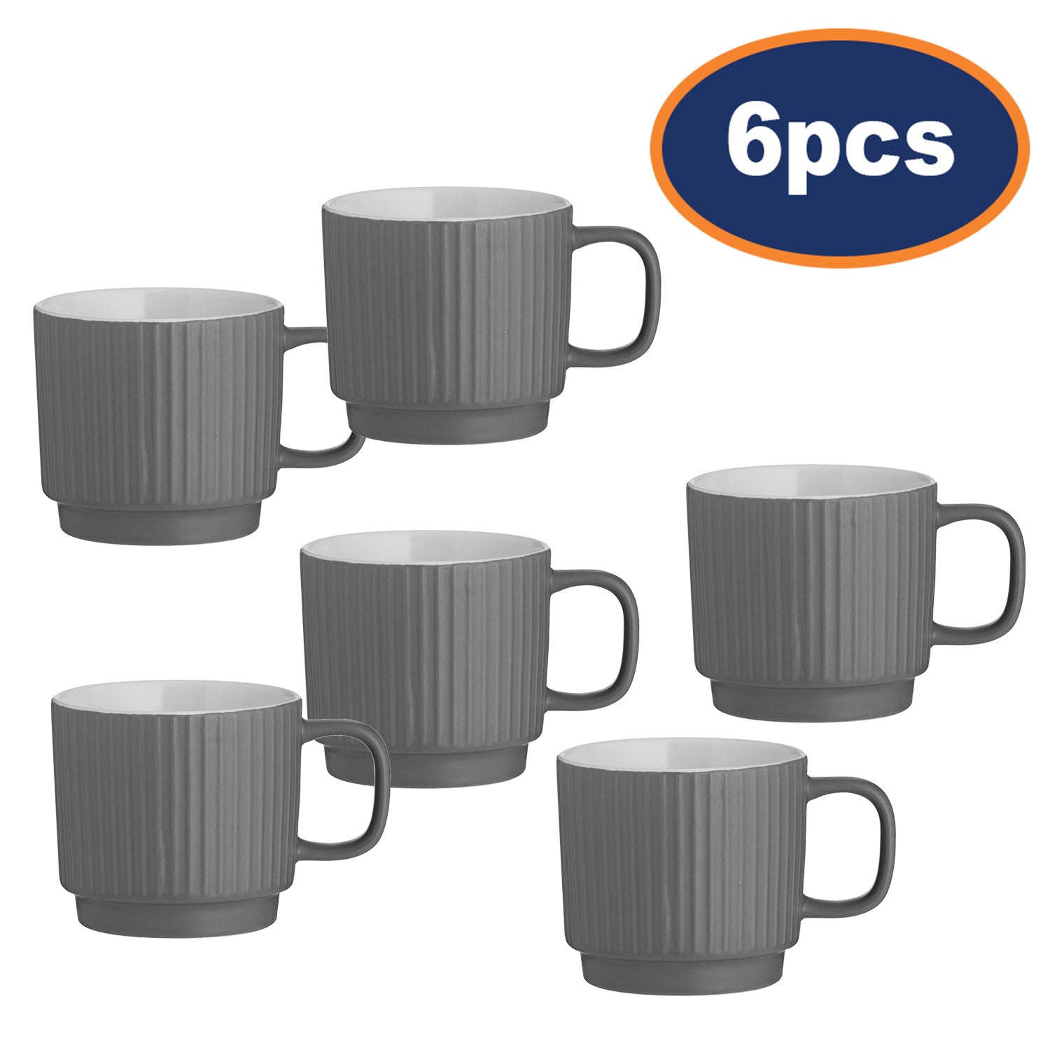 6pcs 355ml Grey Embossed Mug