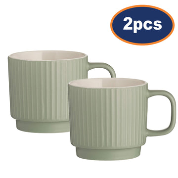 2pcs 355ml Green Embossed Mug