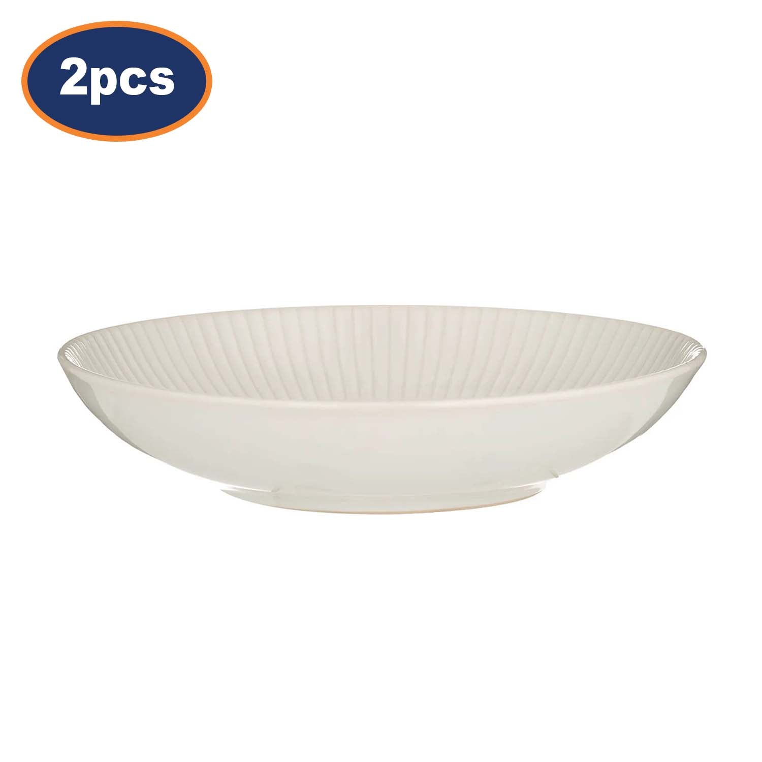 2Pcs 22cm White Round Stoneware Serving Bowls