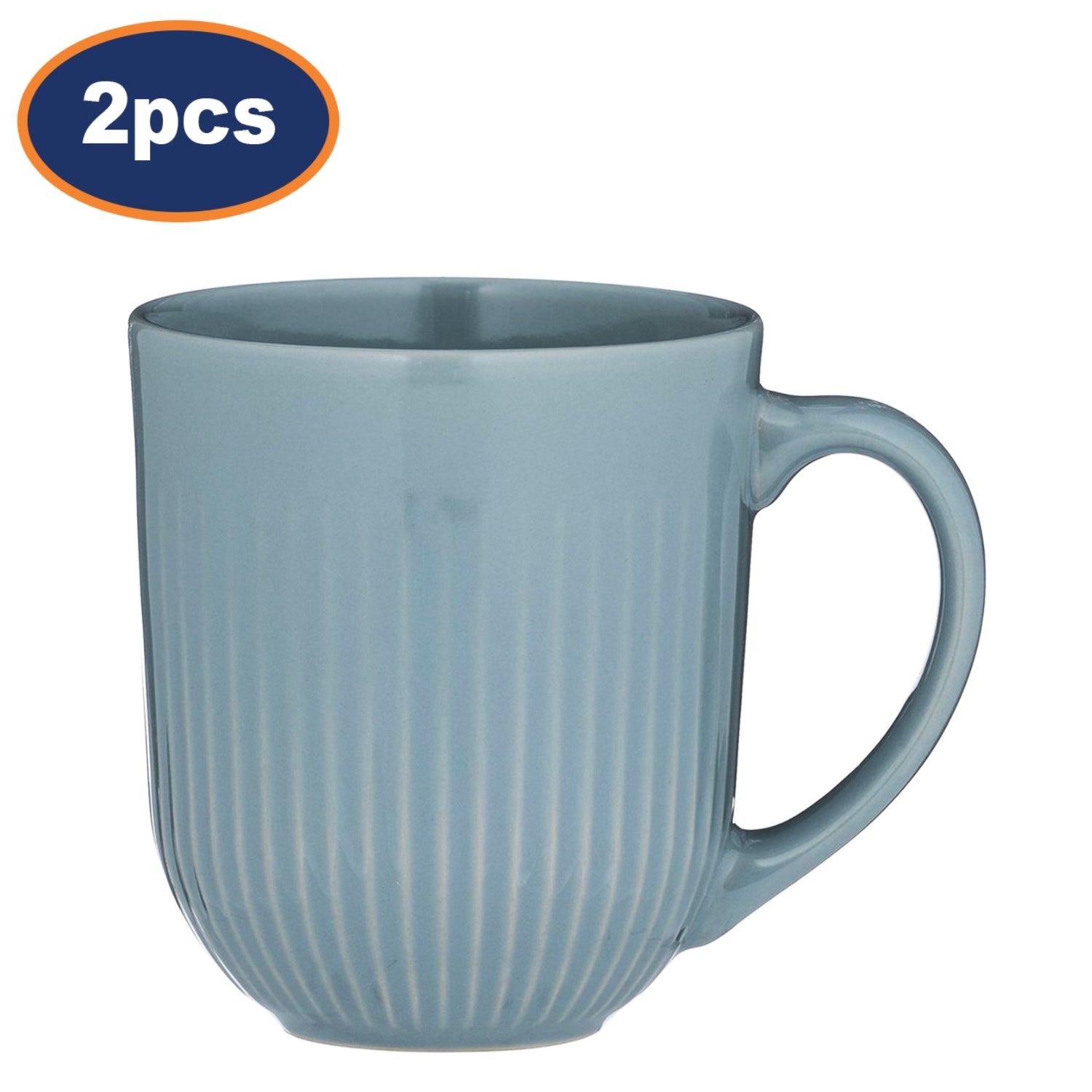 2Pcs Stoneware Linear Blue Mugs