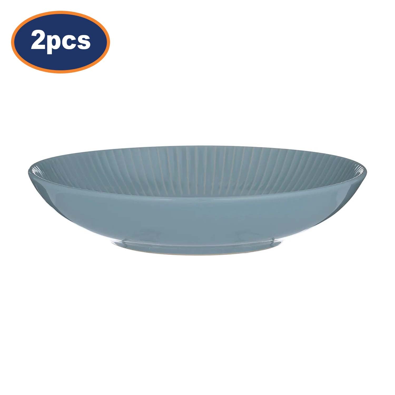 2Pcs 22cm Blue Round Stoneware Serving Bowls