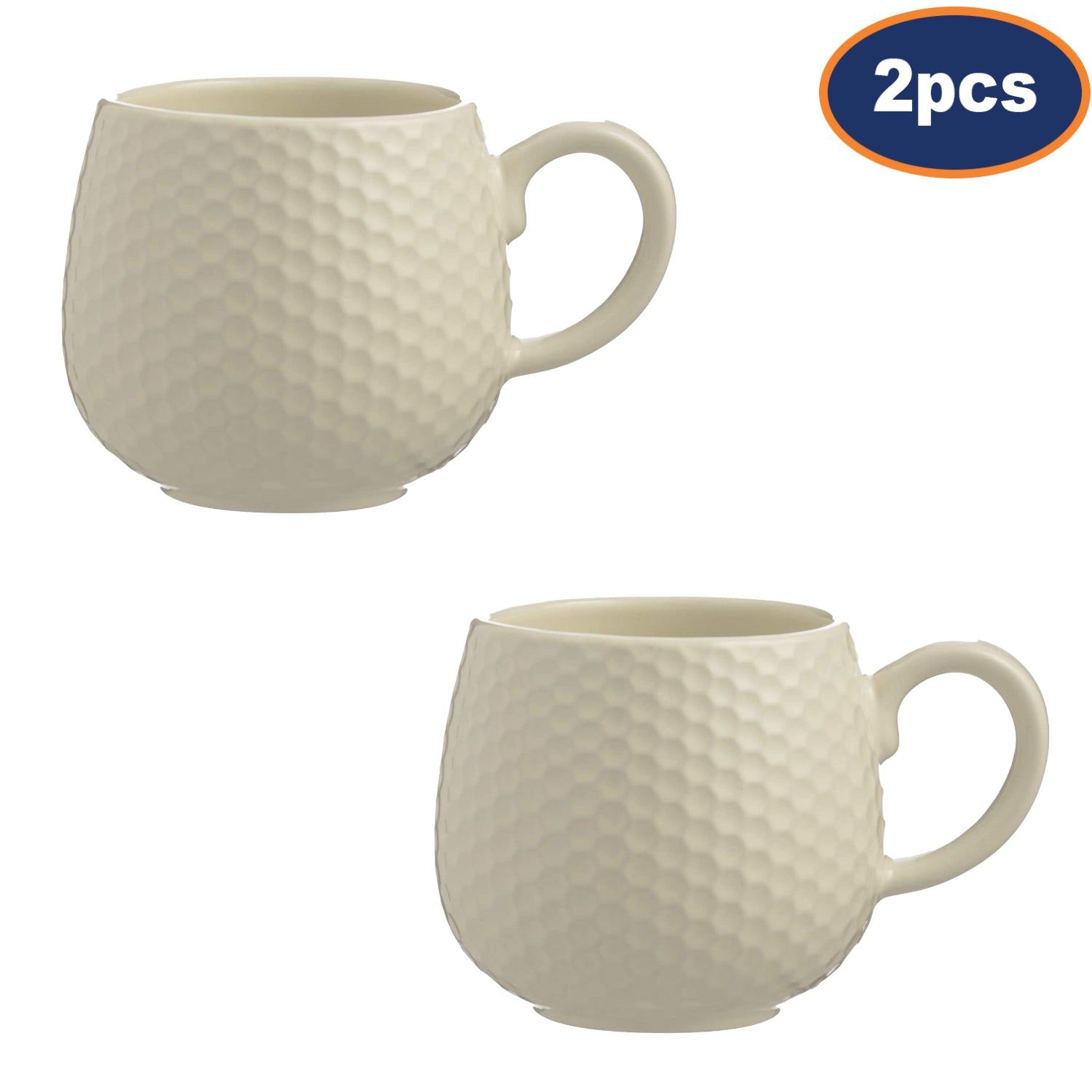 2Pcs 350ml Stoneware Cream Embossed Honeycomb Mugs