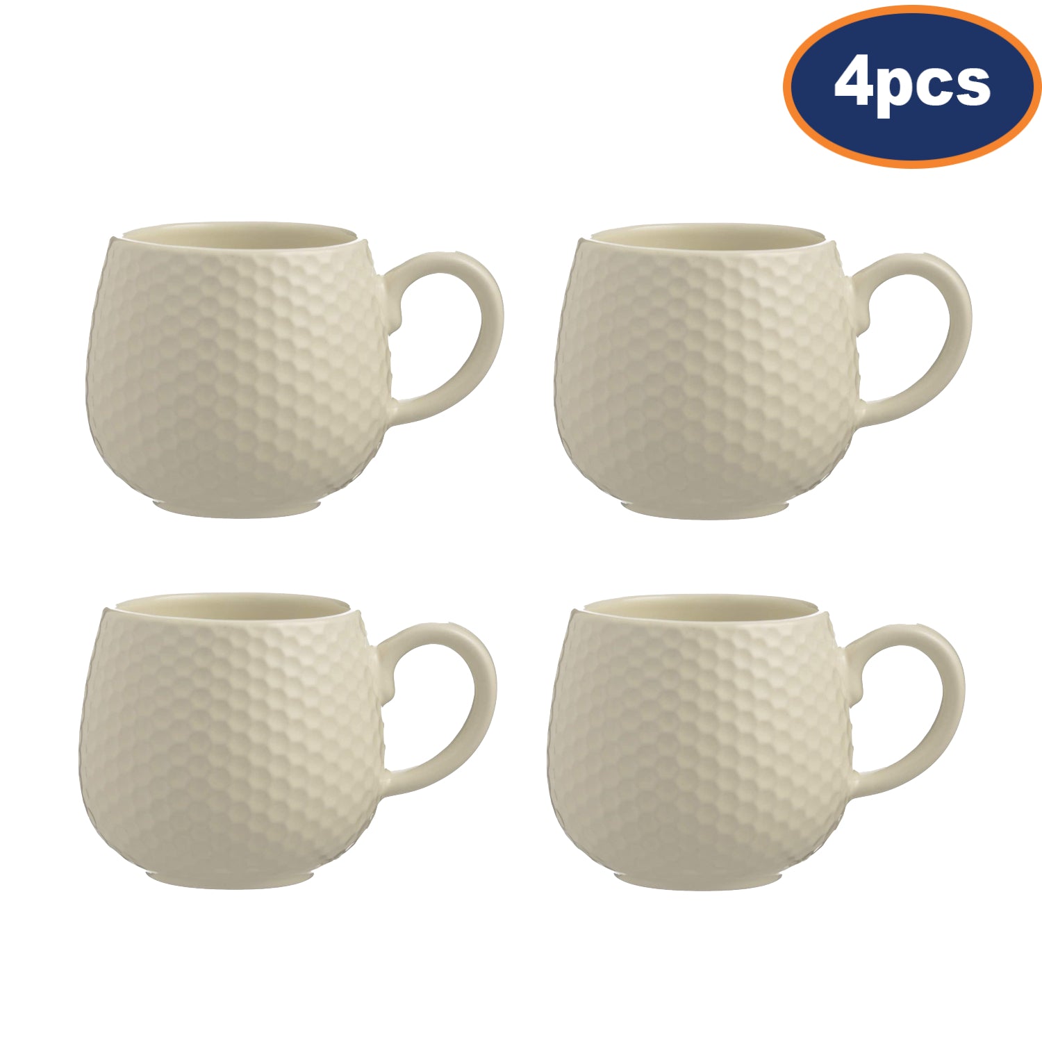 4Pcs 350ml Stoneware Cream Embossed Honeycomb Mugs