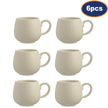 6Pcs 350ml Stoneware Cream Embossed Honeycomb Mugs