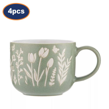 4Pcs 400ml Green Stoneware Coffee Mugs