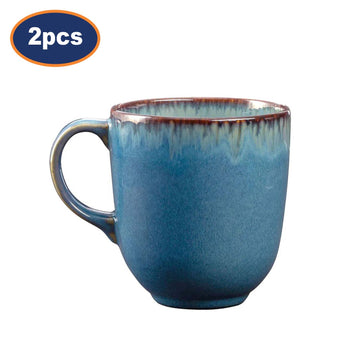 2Pcs 400ml Blue Reactive Glaze Stoneware Brown Rim Coffee Mugs