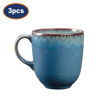 3Pcs 400ml Blue Reactive Glaze Stoneware Brown Rim Coffee Mugs