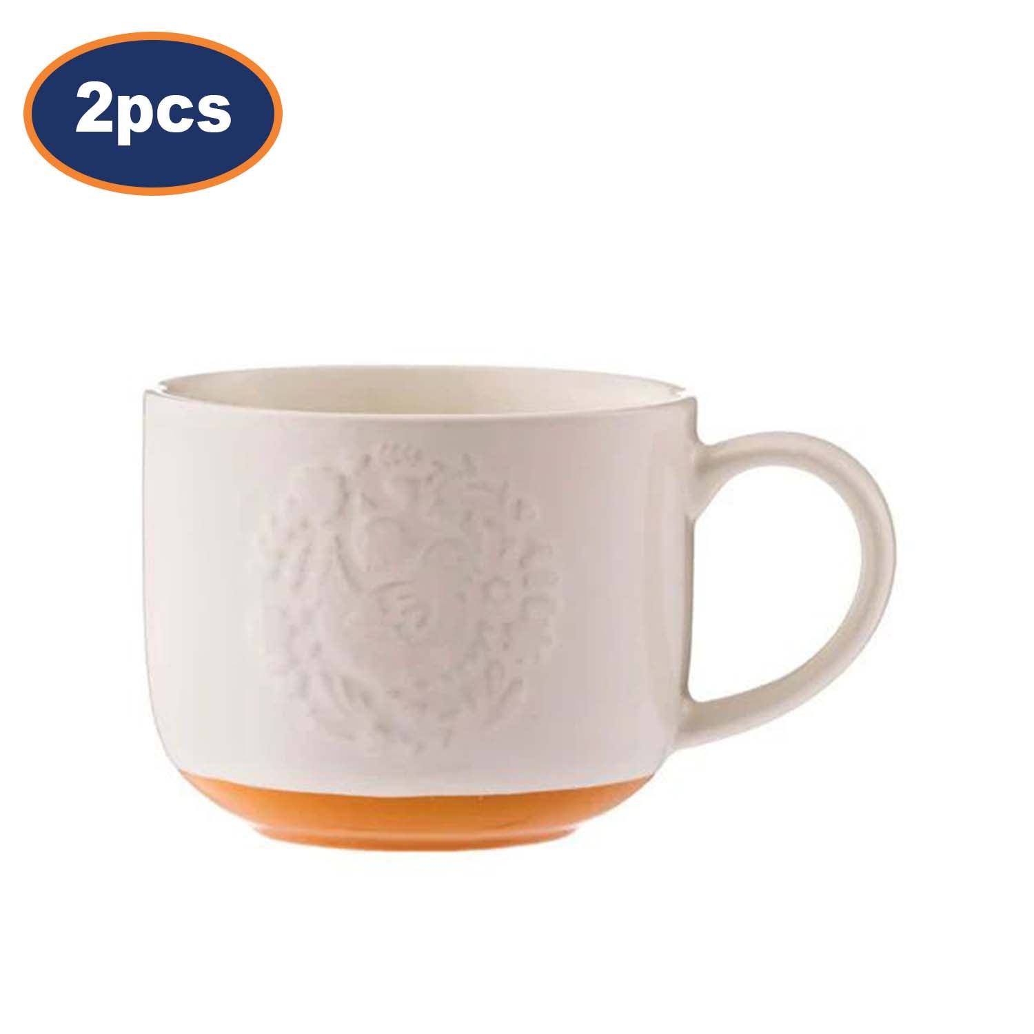 2Pcs 350ml Cream & Orange Stoneware Farm Hen Coffee Mugs