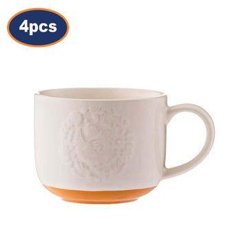 4Pcs 350ml Cream & Orange Stoneware Farm Hen Coffee Mugs