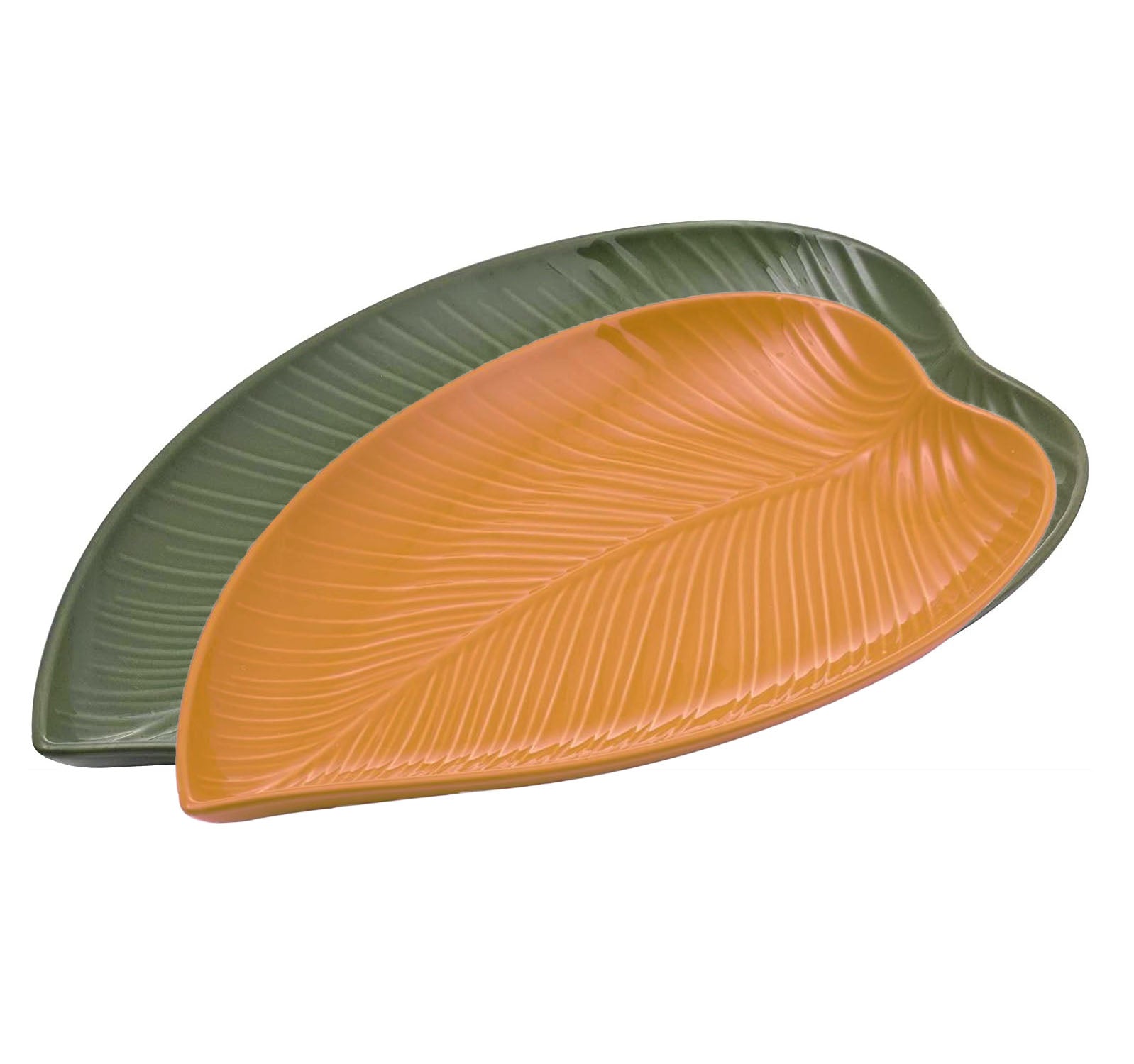 2Pcs In The Forest Leaf Shaped Large & Medium Platters
