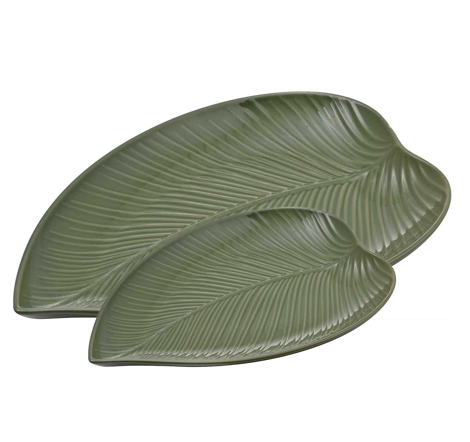 2Pcs In The Forest Leaf Shaped Large & Small Platters