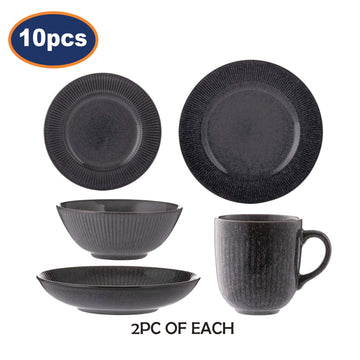 10Pc Black Reactive Glaze Stoneware Dinner Set