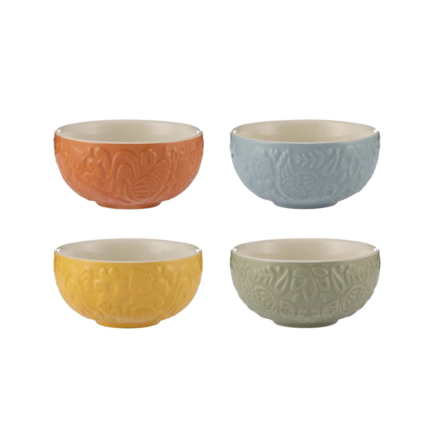 4Pcs 200ml Stoneware Embossed Hen & Cockerel Design Mini Bowls