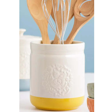 Cream & Orange Stoneware Farm Cockerel Hen Design Utensil Holder