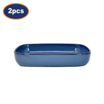 2Pcs 32cm Reactive Glaze Blue 2-Litres Rectangle Baking Oven Dish