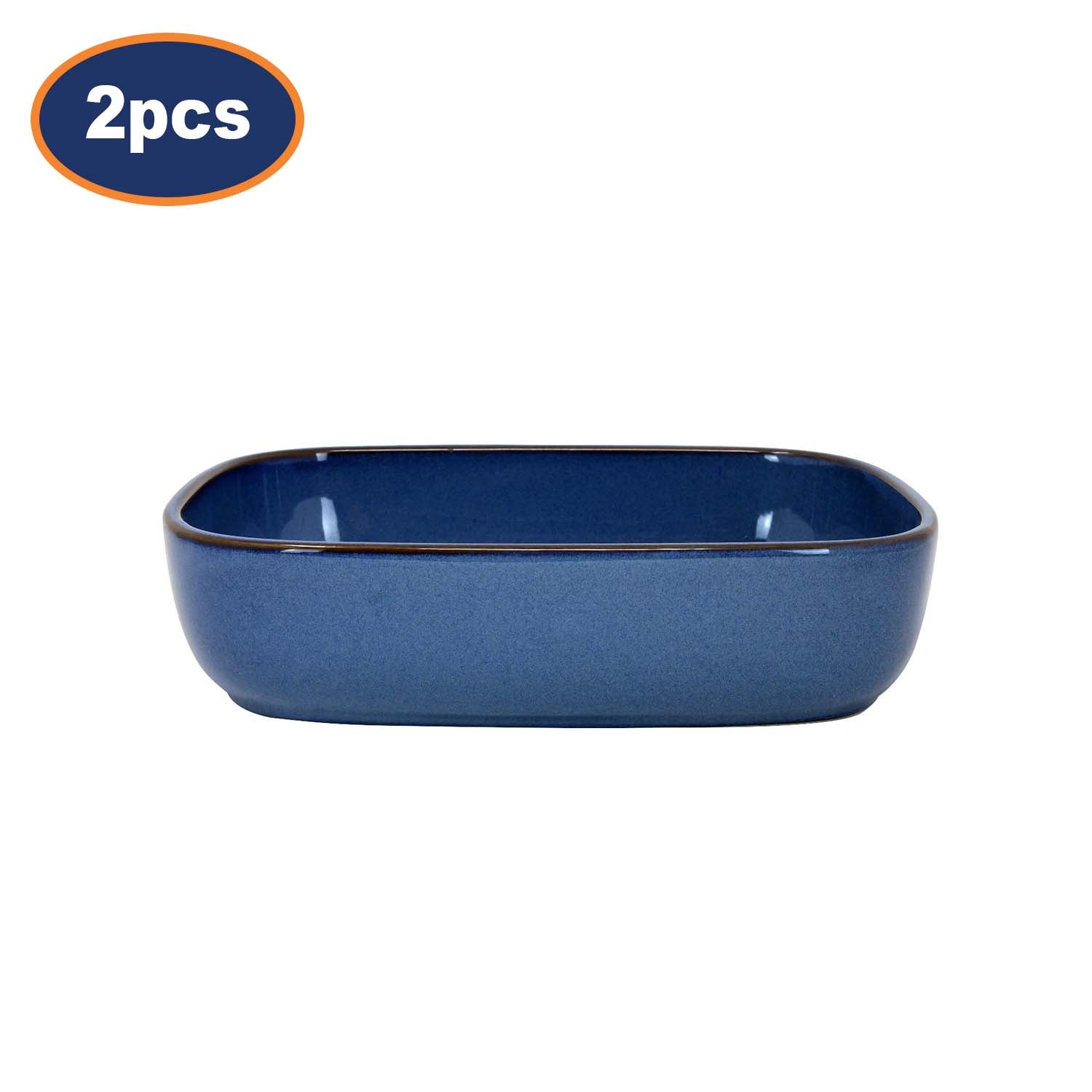 2Pcs 23cm  Reactive Glaze Blue 1.2L Rectangle Baking Oven Dish