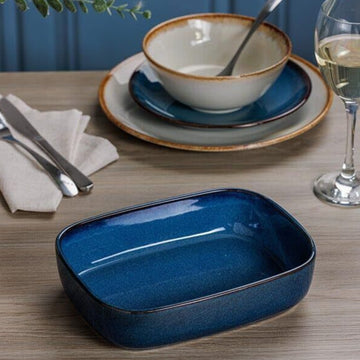 2Pcs 23cm  Reactive Glaze Blue 1.2L Rectangle Baking Oven Dish