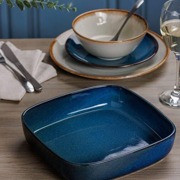 2Pcs 25cm Stoneware Reactive Glaze Blue 1.8-Litre Square Baking Oven Dish