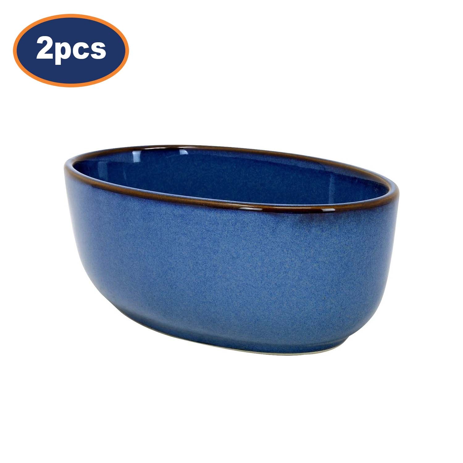 2Pcs18cm Stoneware Reactive Glaze Blue 650ml Oval Baking Oven Dish