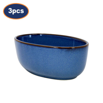 3Pcs18cm Stoneware Reactive Glaze Blue 650ml Oval Baking Oven Dish