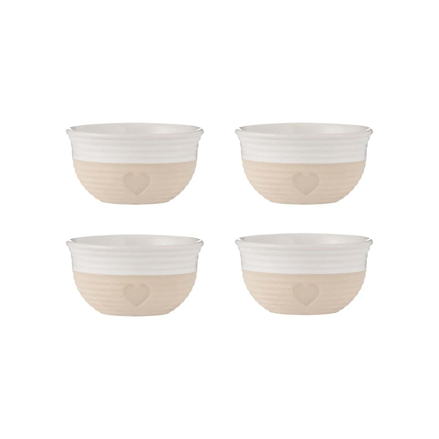 4Pcs 150ml Stoneware Debossed Heart Design Mini Bowls