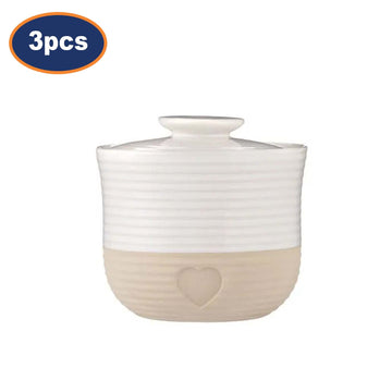 3Pcs 700ml Cream & Beige Stoneware Farm Cockerel Hen Airtight Canisters