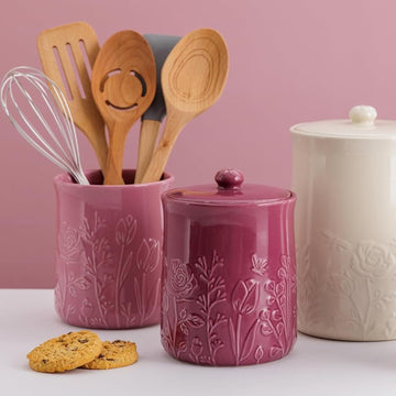 Airtight Lid In The Meadow Floral Embossed 1.85L Storage Jar