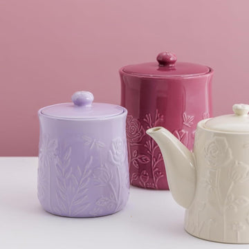 Airtight Lid In The Meadow Floral Embossed 800ml Storage Jar