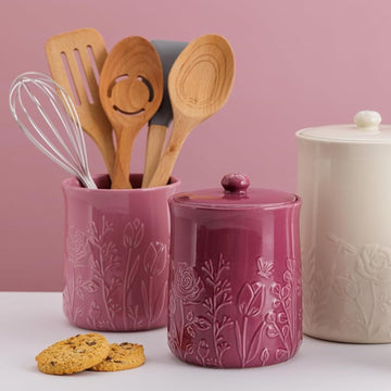 In The Meadow Storage Floral Embossed Utensil Holder