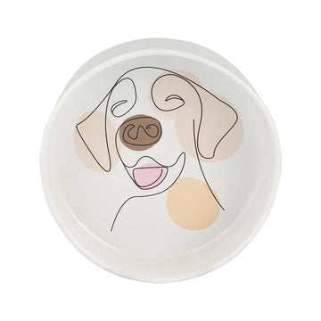 Medium White Ceramic Dog Bowl Abstract Design