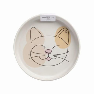 Small White Ceramic Dog Bowl Abstract Design