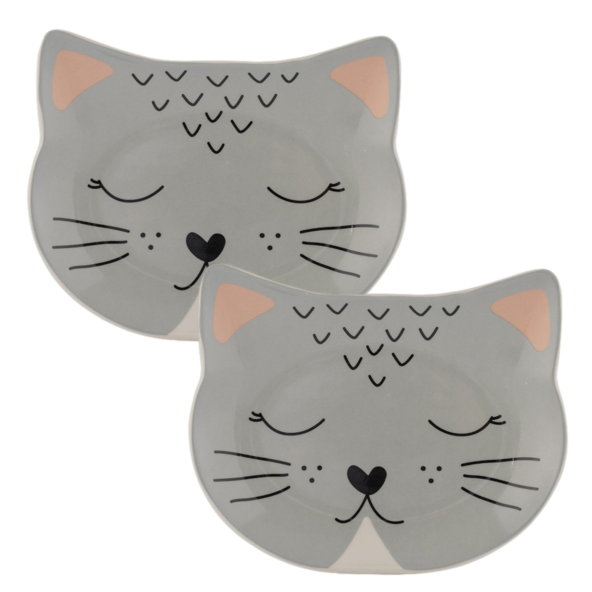 Set of 2 16x13cm Smokey Cat Bowl Feeding Plate Pet Accessory
